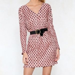 Long Sleeve Plisee Polka Dots Dress